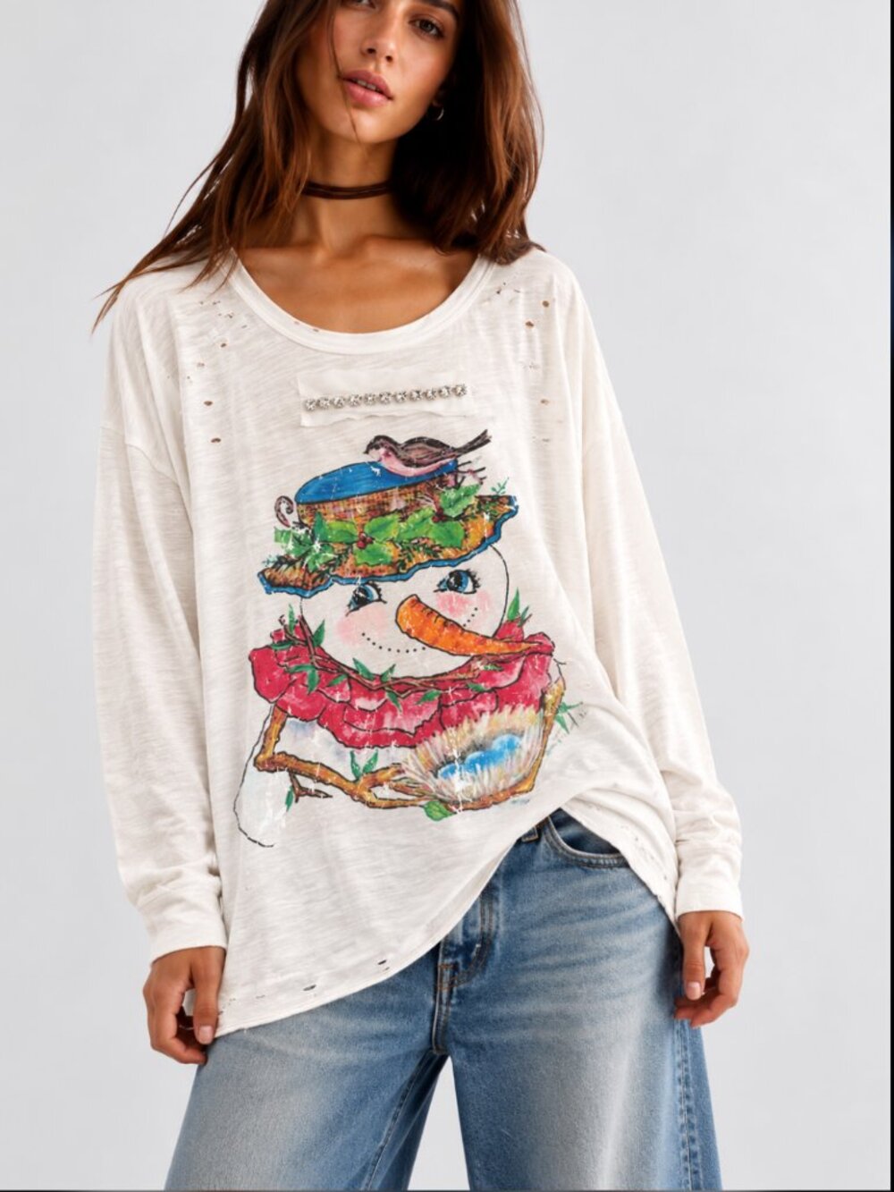 A RARE BIRD SNOWMAN LONG SLEEVE TEE